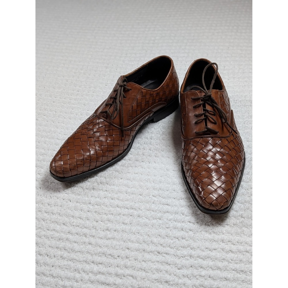 Paul Fredrick Brown Woven Italian Leather Oxford Dress Shoes Made Italy  8.5